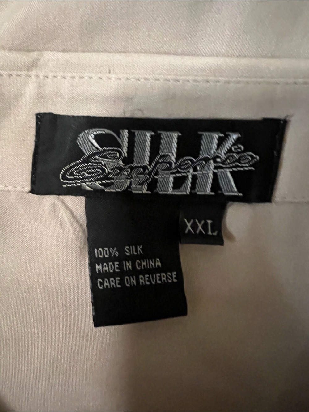 100% Silk Button Up Shirt Beige XXL - Picture 3 of 4